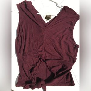 ATHLETA  Tie front, V neck-front/back. Has spandex, burgundy slveless tank,sexy!